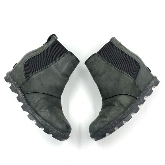 Sorel Lea Joan of Arctic Black Leather Wedge Ankle Booties Boots Size 7.5 - Picture 4 of 8
